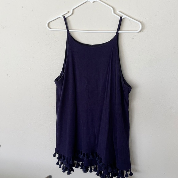 Sleeveless navy tunic with double tassel hem - Picture 1 of 4
